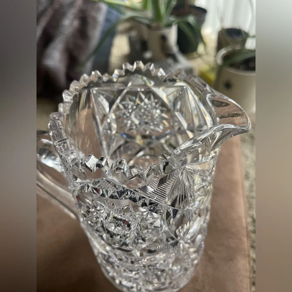Antique American Brilliant Period (ABP) Cut Glass Pitcher, Starburst Pattern